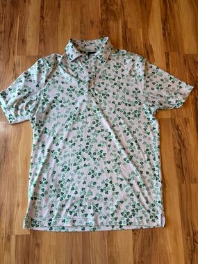 U suck at golf Men's White Polo Shirt with Green Clover Print